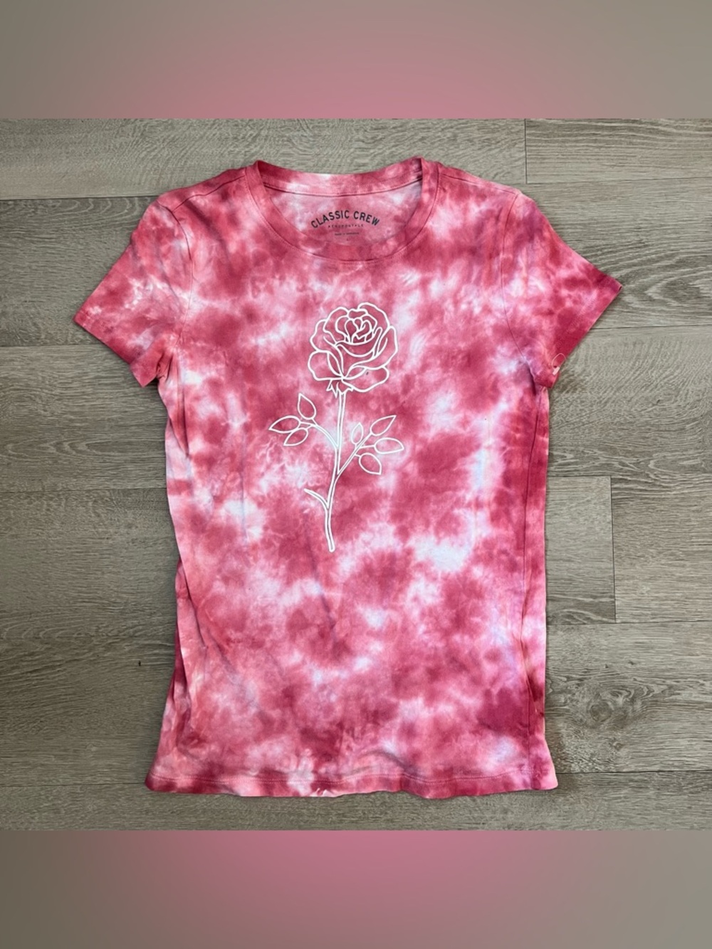 Aeropostale Pink Tie-Dye Rose Graphic Short Sleeve Tee